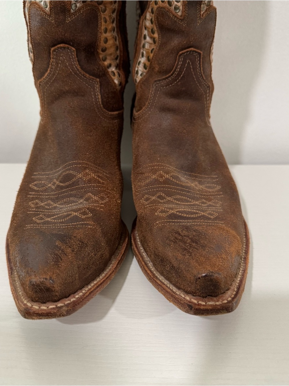 Frye Daisy Duke Python Studded Western Cowboy Boots Brown Leather Women’s 9M - Picture 6 of 11